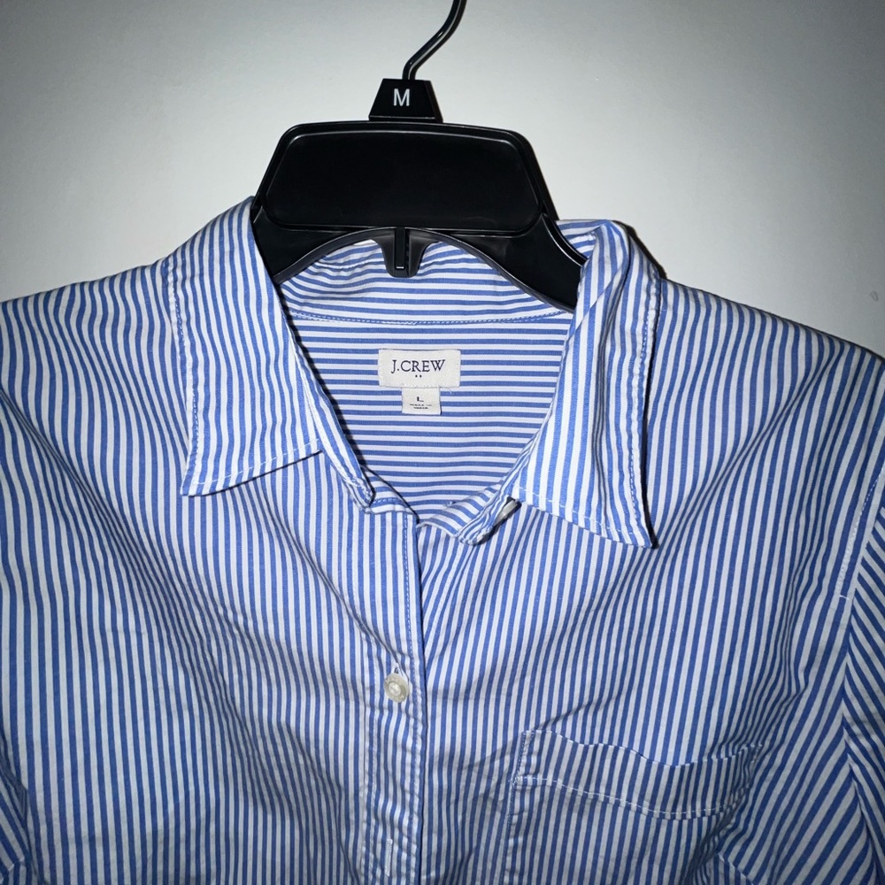J. Crew Men's Blue and White Striped Shirt